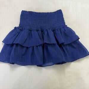DO + BE Shimmer Blue Smocked Tiered Ruffle Mini Skirt Party Feminine Small